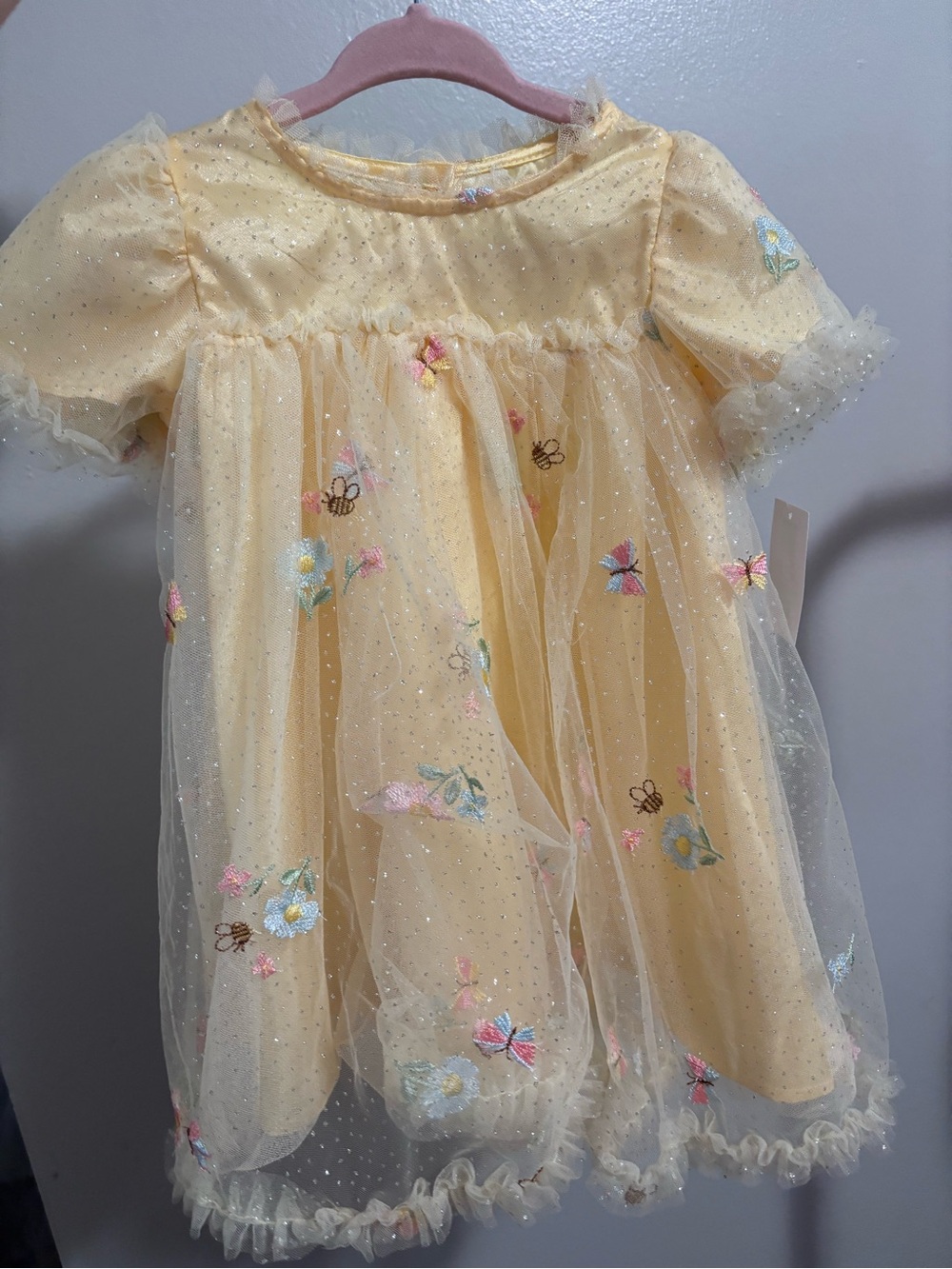 Yellow Tulle Embroidered Flower & Butterfly Dress